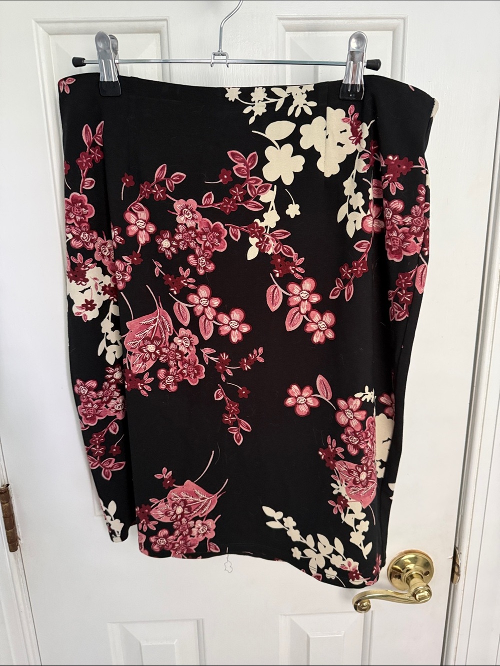 J. Jill Black Pencil Skirt with Pink & Cream Floral Print